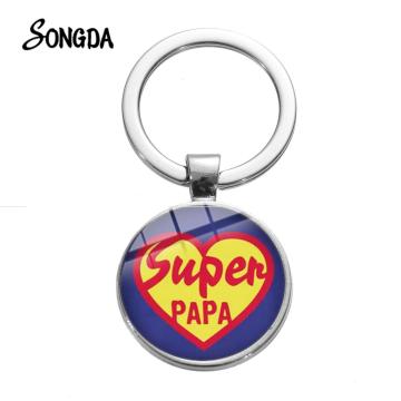 Dad Print Cute Keychain I Love My Papa Funny Pattern Crystal Round Key Chain for Men Car Keyring Idea Gift Bag Keyholder Tag