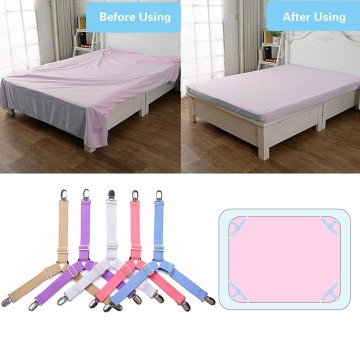 4PCS Elastic BedSheet Holder Sheet Clips Bed Gripper Adjustable Fastening Strap Bedding Fastener for Bed Cushion Sheets Mattress