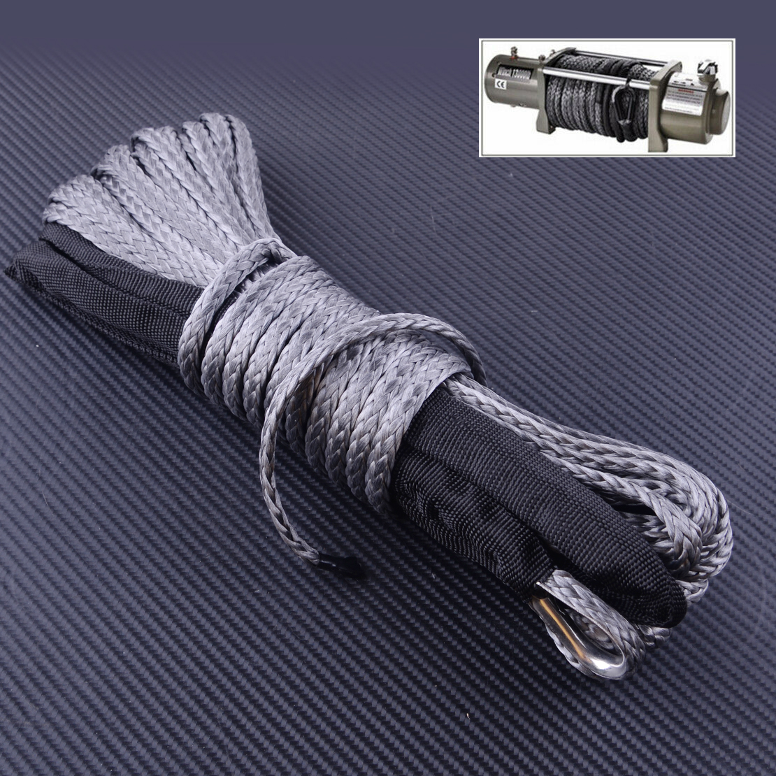 DWCX 15m (50ft) ATV Truck Winch Rope Wire Line Haul Tow Cable Towing Ropes Synthetic Fiber with Sheath Hook 7700LBs