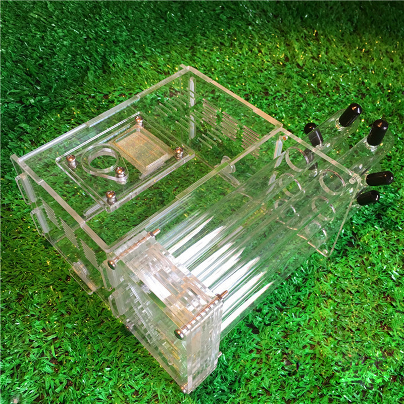DIY Acrylic Glass Ant Farm with Feeding Area Ant Nest Ants House Factory Workshop Insect 6 Test Tubes Pet Anthill 15*14.5*8.5cm