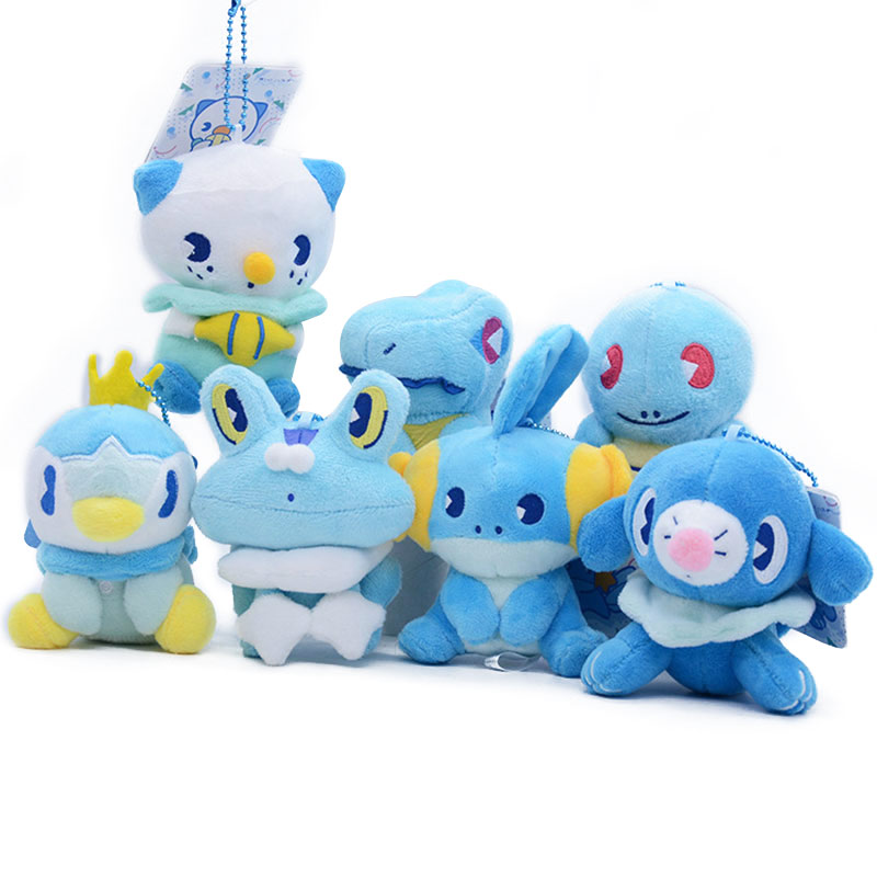 11cm 7pcs/lot Totodile Mudkip Piplup Oshawott Froakie Popplio Squirtle Plush Toys Key Chains Pendants Soft Animals Dolls Gifts