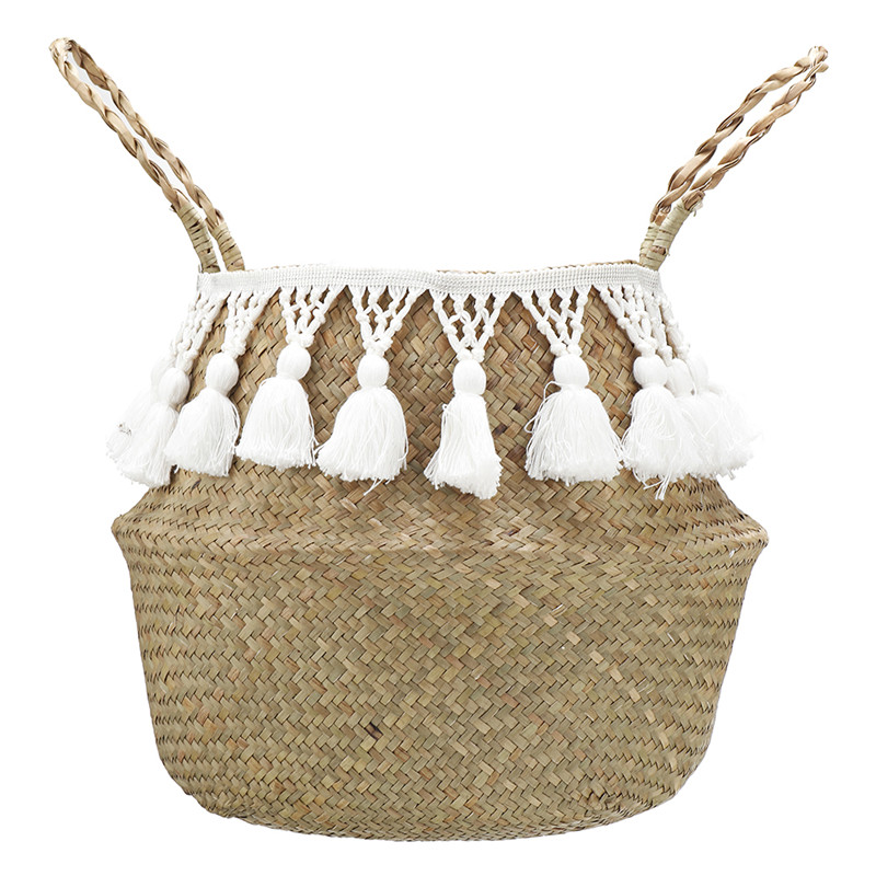 Tassel Seagrass Wicker Basket Laundry Baskets Container Hand Woven Garden Flower Vase Pot Hanging Basket Home Decor Planter