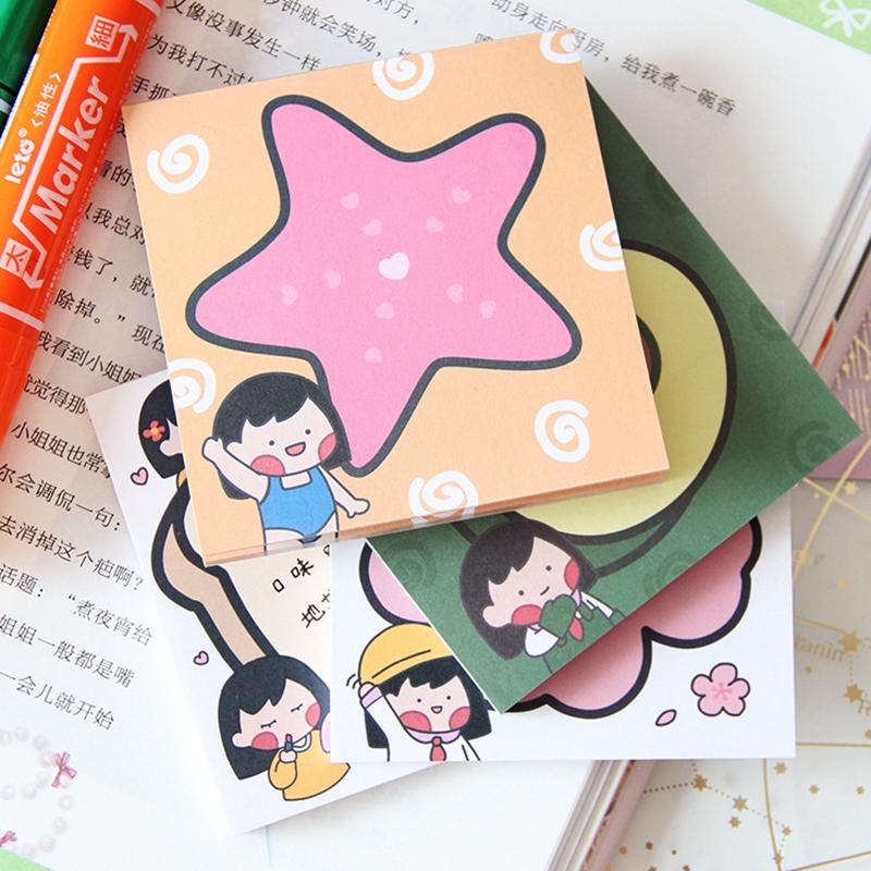 50 Sheets Kawaii Bread Girl Memo Pad Cute Stationery N Times Sticky Notes Portable Notepad School Office Supply Papeleria