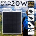 20W 12V Mono Solar Panel USB Battery Charger Power Bank For Mobile Phone Camping Charger Ultra Thin High Efficiency