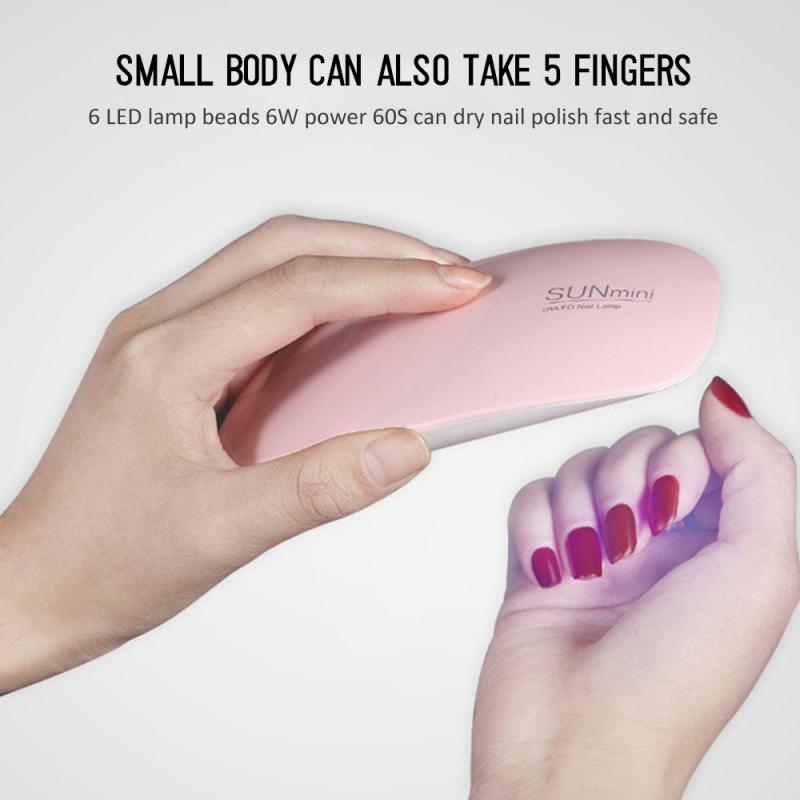 Portable 6W Mini Nail Lamp Pink White Nail Dryer Machine UV LED Lamp Micro Home Use Drying Lamp For Gel Varnish