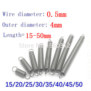 10Pcs 304 Stainless Steel Dual Hook Small Tension Spring Hardware Accessories Wire Dia 0.5mm Outer Dia 4mm Length 15-50mm