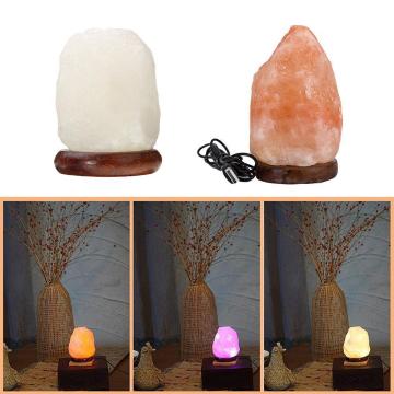 House Natural Hand Carved USB Wooden Base Himalayan Lamp Night Crystal Night Purifier Switch Air Dimmer Light Salt Light