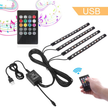 Car LED Strip Light 48leds USB Powered Atmosphere Lights/Underdash Lighting Strip Kit Remote Included