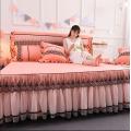 Korean Lace Princess Purple Bed Skirts Pillowcases 1/3pcs Solid Color Bedding Bed Cover Bedspread Bed Fitted Sheet Queen King