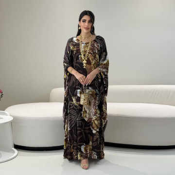 Printed Butterfly Kaftan Summer Chiffon Abaya Dress