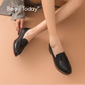 BeauToday Classic Women Penny Loafers Sheepskin Leather Pointed Toe Moccasin Flats Black Color Plus Size Shoes Handmade 2701310