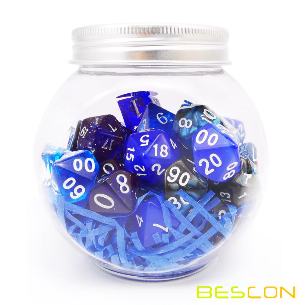 Bescon RPG Dice Set 35pcs Ocean Blue Set, DND Role Playing Game Dice 5X7pcs