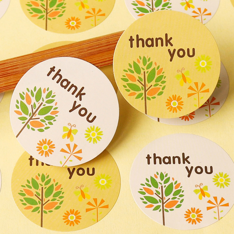 102PCS THANK YOU Seal Sticker Labels Gift Paper Stickers Tree Design for Gift Packaging DIY Party Wedding Decoration Dia. 3.5cm