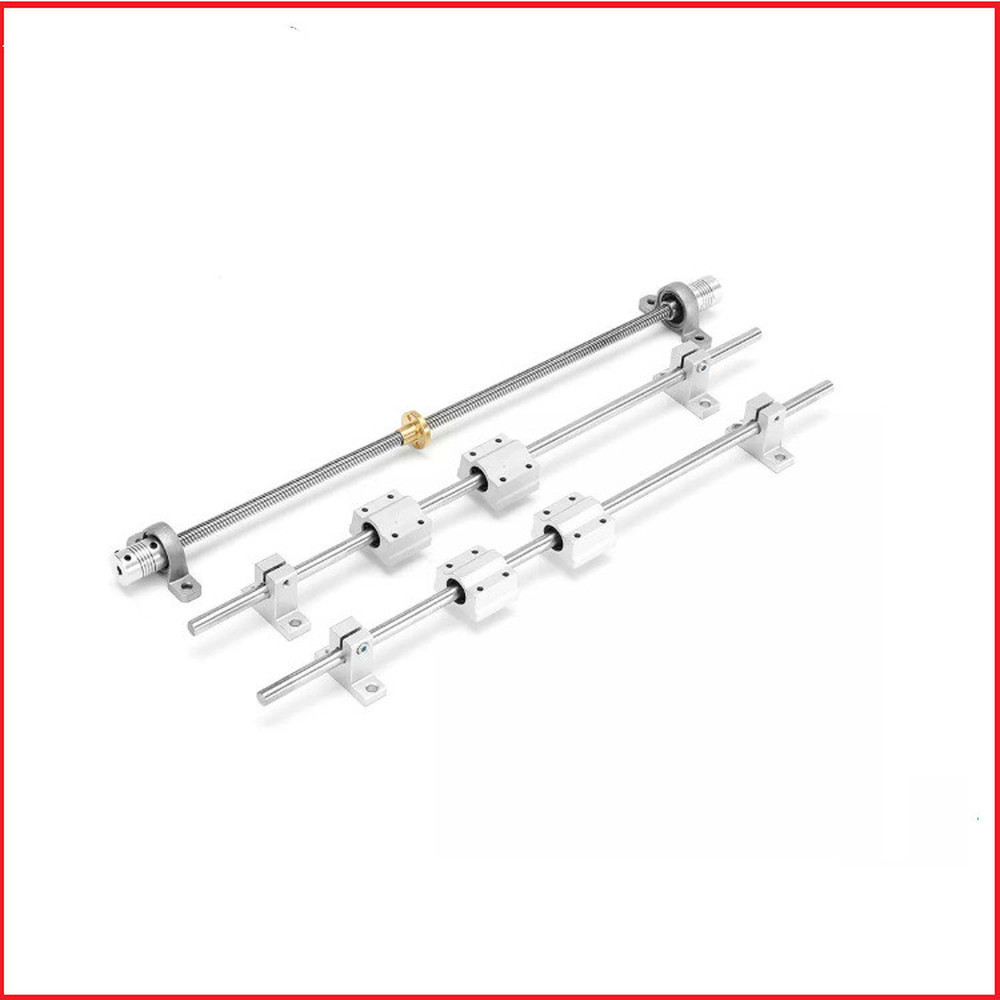 T8 Dual Lead Screw Linear Rail Shaft Rod Set Guide Linear Slider Coupling Bearings Support Block CNC Part 200 300 400 500mm