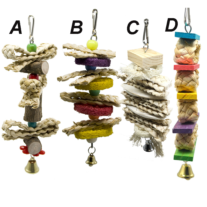 4 Styles Bird Toy Wood Hanging Parrot Toy Healthy Bite Chewing Pecking Bird Pet Toy Cute Pet Bird Product Aves Vogel Speelgoed 4