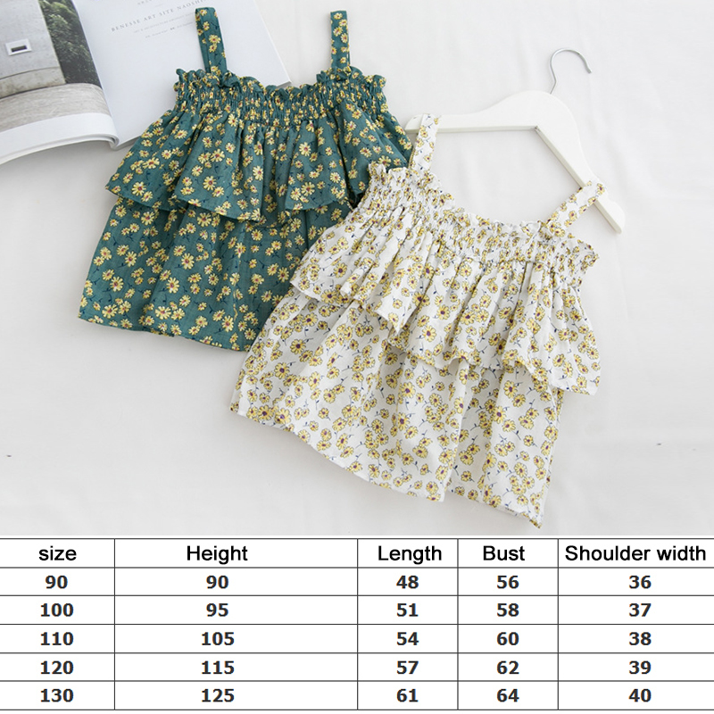 2020 Fashion Baby Girls Blouses Shirts Cute Ruffle Sling Top Sleeveless Floral Summer Clothing For 2-7Y Girls Children Wholesale