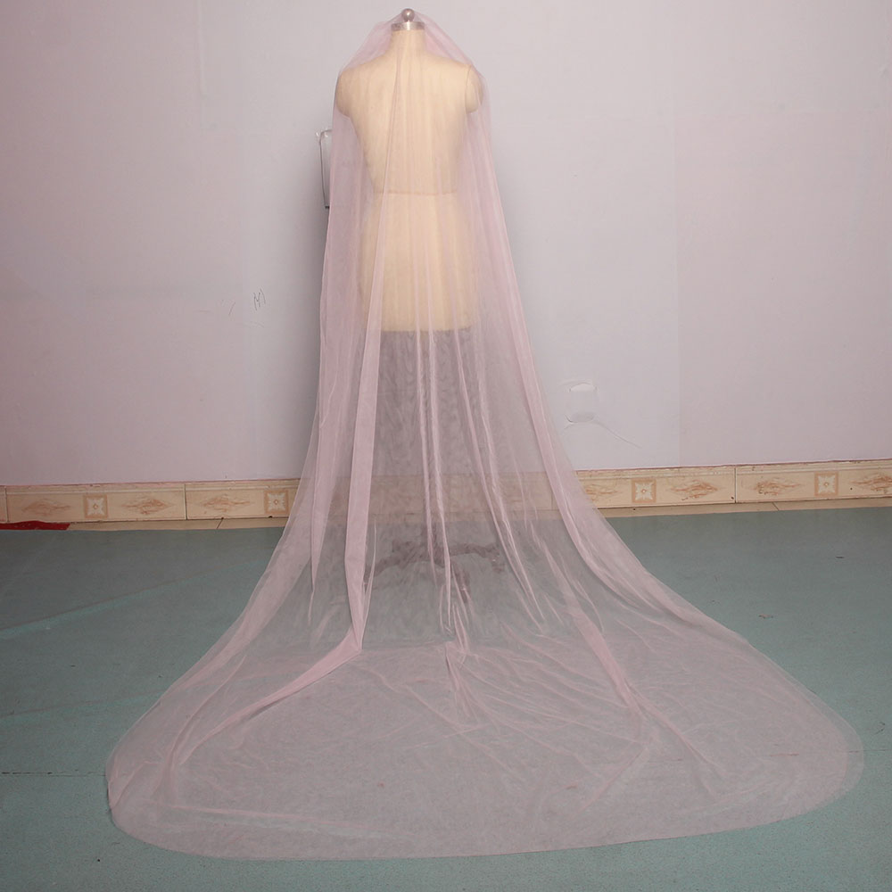 Mingli Tengda Sky Blue Bridal Veil Long Cut Edge Double Layer 3 Meters Long Wedding Veil Elegant Lady Cathedral Veil Dusty Rose