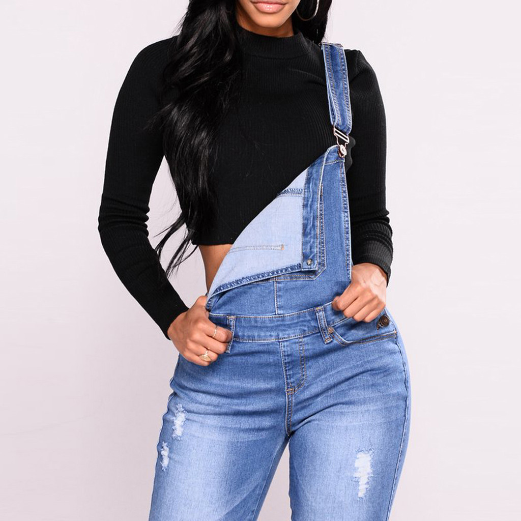 Women's With Holes In Their Straps Straightforward Tight Calf Jeans Rompers Womens Denim Jumpsuit Women'S Summer Overalls QE