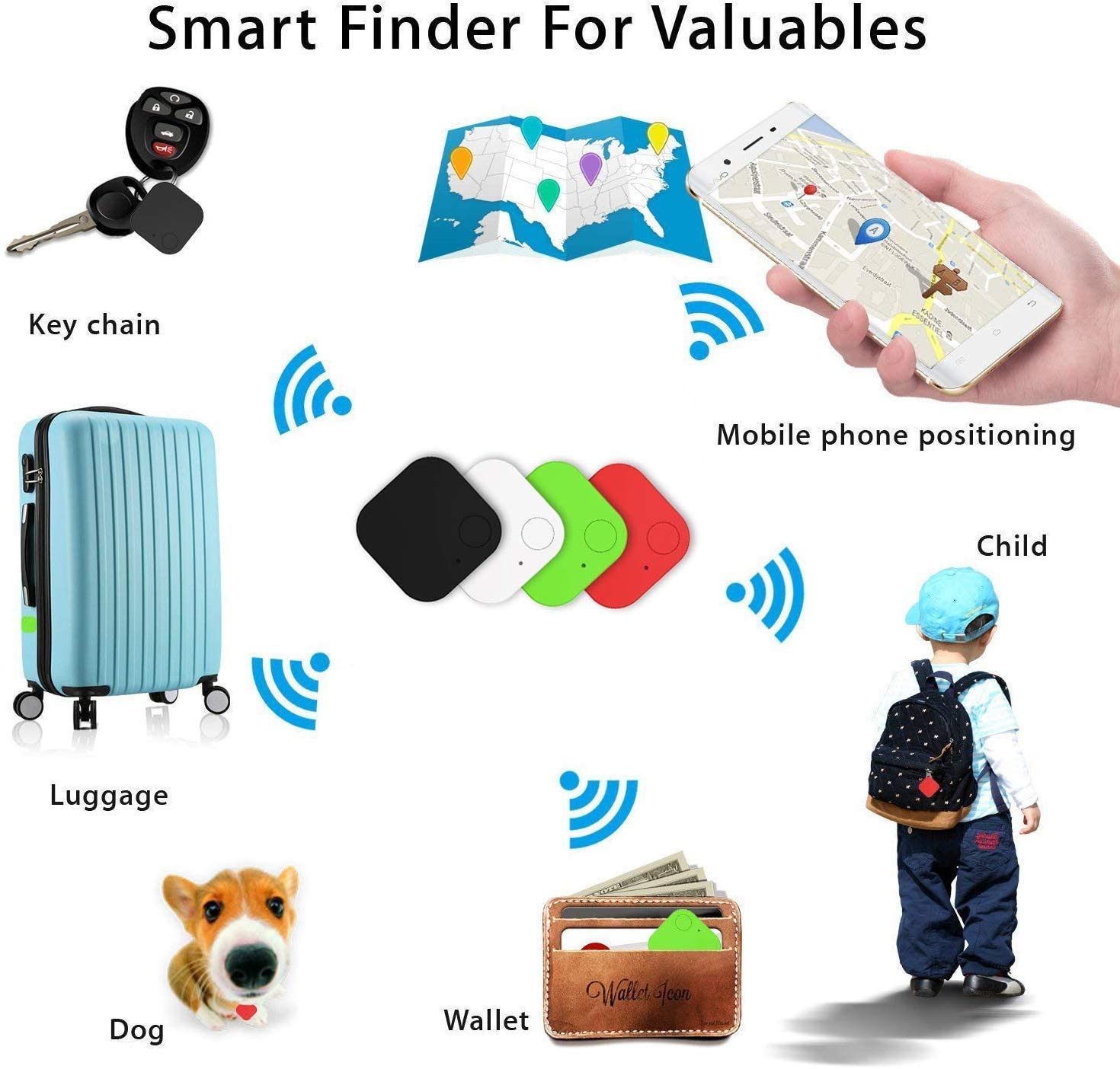 Pets Dog Smart GPS Tracker Anti-lost Alarm Tag Wireless Bluetooth Tracker Child Wallet Bag Key Finder Locator Anti Lost Alarm