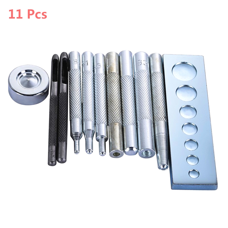 11pcs/set DIY Leather Tool Die Punch Hole Snap Rivet Button Setter Base Kit Leather Craft Tools Hole Punches Leather Punch