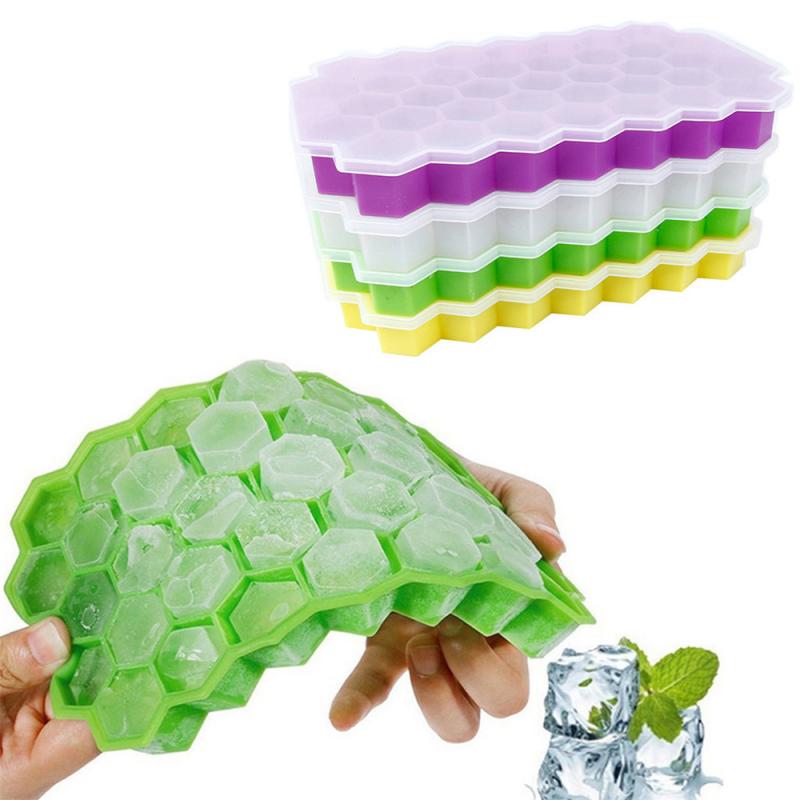 Honeycomb Ice Cube Tray 37 Cubes Ice Cube Maker Mold With Lids Ice Cream Summer Kitchen Party Whiskey Cocktail Cold Drink Moulds