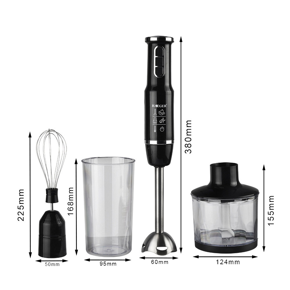 4-in-1 Stainless Steel Immersion Hand Stick Blender Mixer Vegetable Meat Grinder 500ml Chopper Whisk 800ml Smoothie Cup