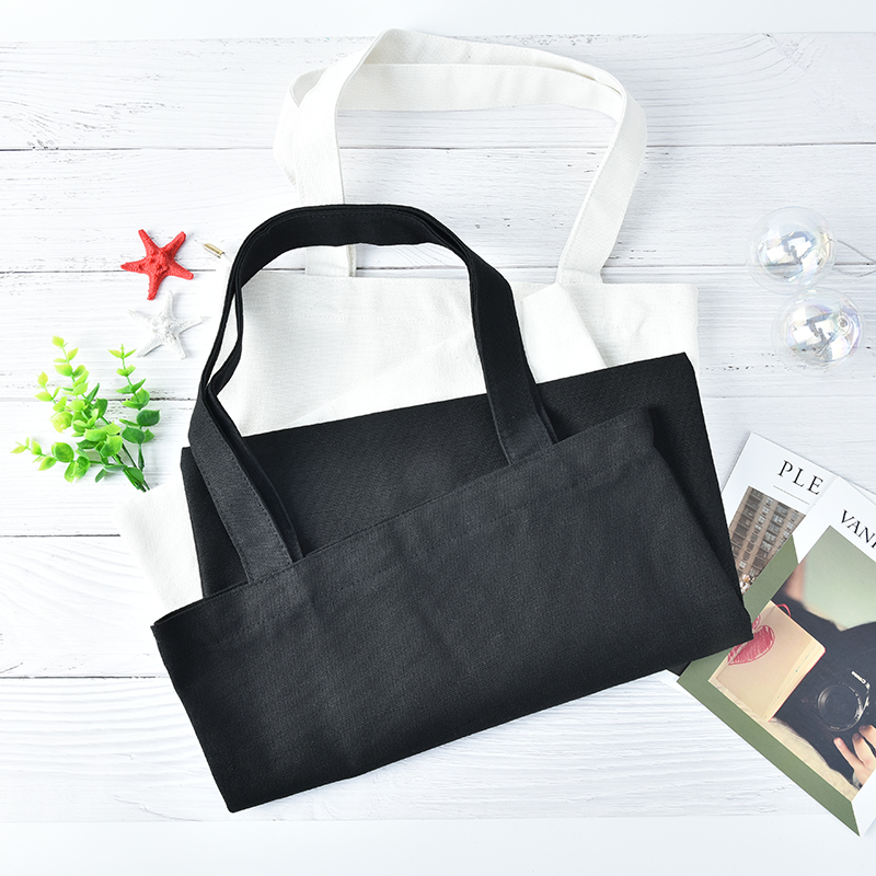 Portable Simple Use Reusable Style White/black Shopping Cotton Bag Canvas Tote Bag For Woman
