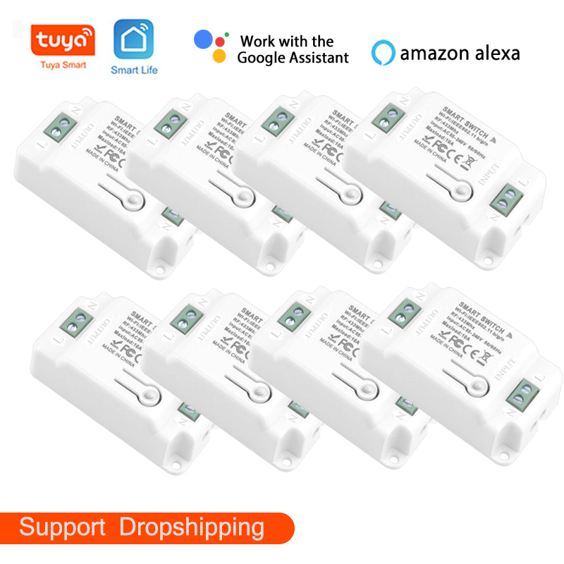 1-8 pcs Smart Switch WiFi + 433 Remote Control Support Tuya / Smart Life APP Home Automation Module Work with Alexa Google Home