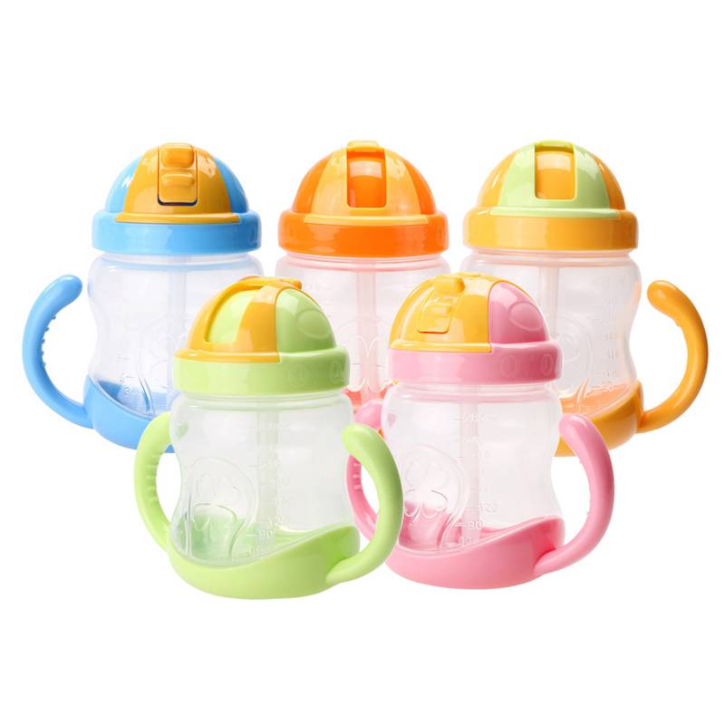 1Pc Double Handle Baby Trainer Cup 280ml Newborn Baby Milk Bottle Straw Type Cup Kids Children Baby Feeding Drinking Water Cup