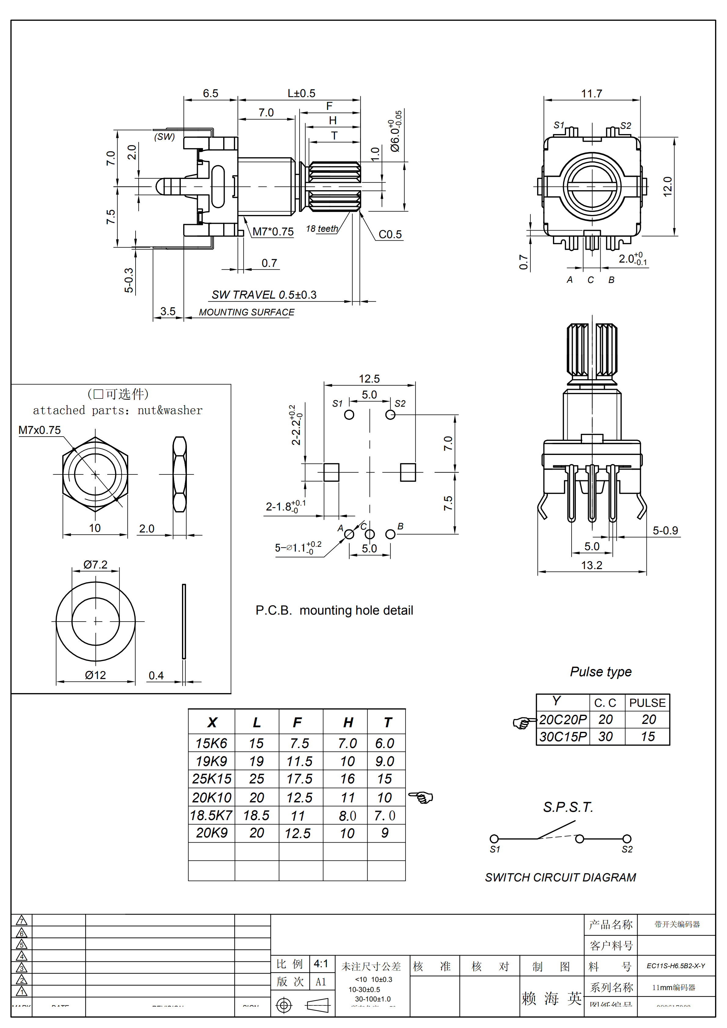 5PCS/lot EC11 Rotary Encoder Potentiometer 15mm half shaft D type / digital potentiometer with switch 5Pin
