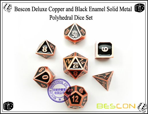 Bescon Deluxe Copper and Black Enamel Solid Metal Polyhedral Role Playing RPG Game Dice Set (7 Die in Pack)-4