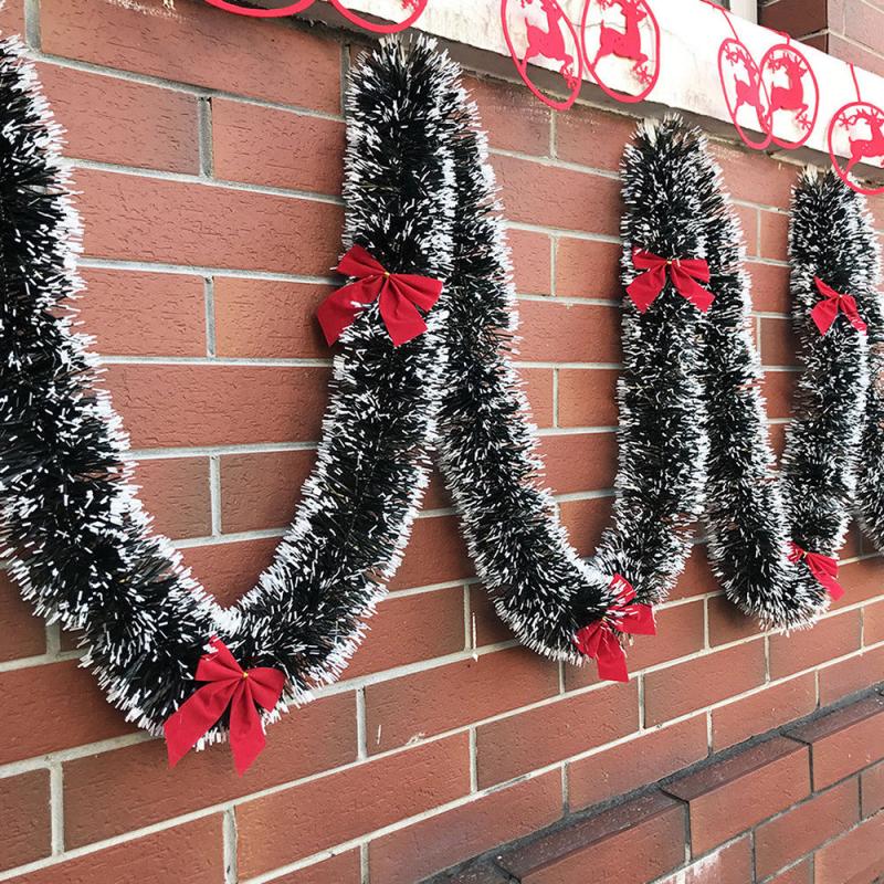 2M Christmas Garland With Bowknot Xmas Garland Chunky Tinsel Chrismas Tree Decoration Home Party Wall Door Decor Supplies