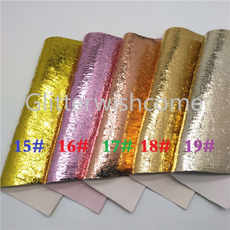 Glitterwishcome 21X29CM A4 Size Metallic Faux Leather Fabric, Crack Synthetic Leather Fabric Sheets, PU Leather for Bows, GM447A