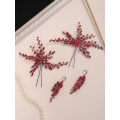 Bohe Red Black Bridal Headwear Crystal Hair pin and Earrings set Bride hair jewelry hat female wedding hair accessories