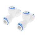2Pcs T Type Reverse Osmosis Aquarium Quick Fitting 1/4" 3/8" OD Hose Equal Connection Tee RO Water Pipe Coupling Connector