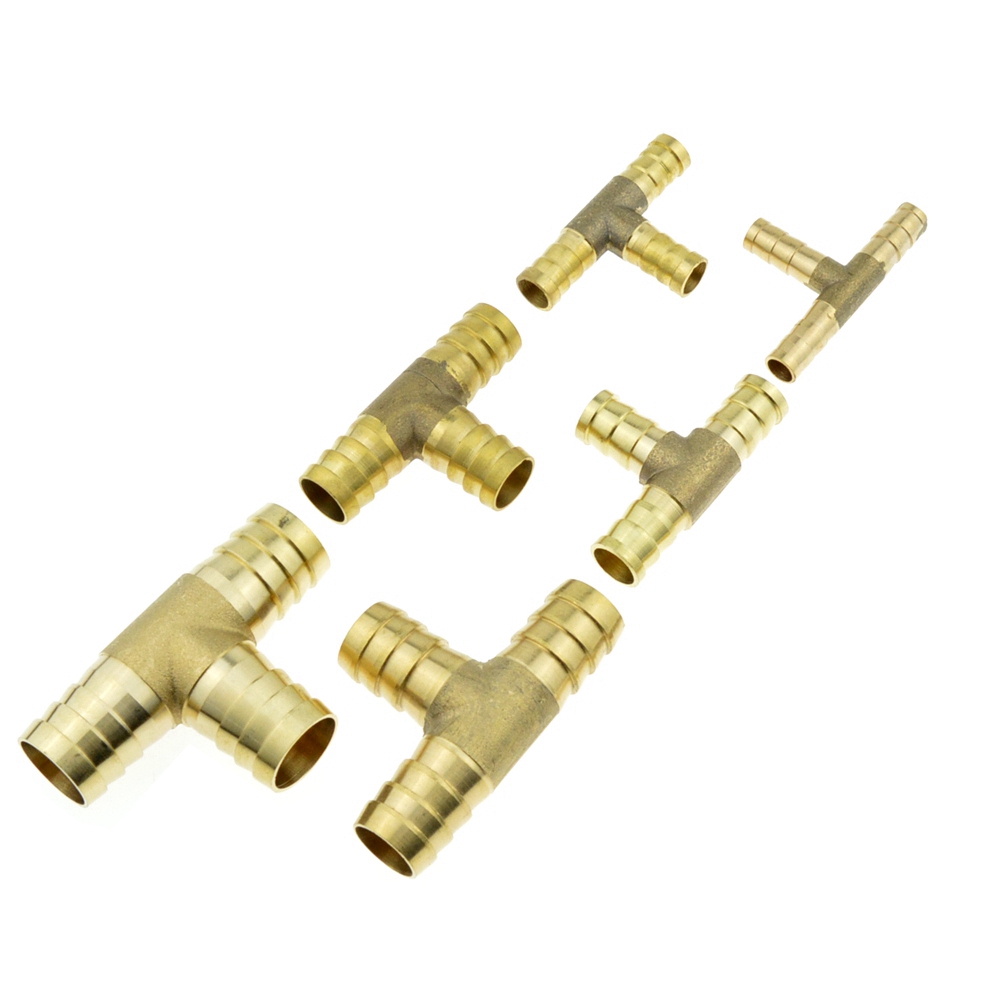 T-Shape Brass Barb Hose Fitting Tee 4mm 6mm 8mm 10mm 12mm 16mm 3 Way Hose Tube Barb Copper Barbed Coupling Connector Adapter