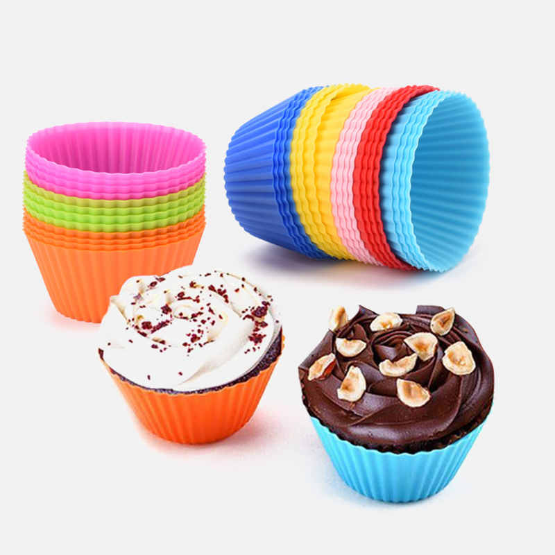 12 Pieces/Set Silicone Cupcake Cups Home Kitchen Cooking Tools Random Color Round Shape Silicone Cake Baking Molds Cake Mold