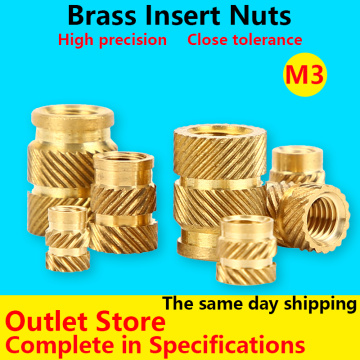Brass Insert Nuts Injection Hot-melt Brass Nut Double Twill Knurled Brass Nut Hot Pressed into Plastic Inset Nut M3 50Pcs
