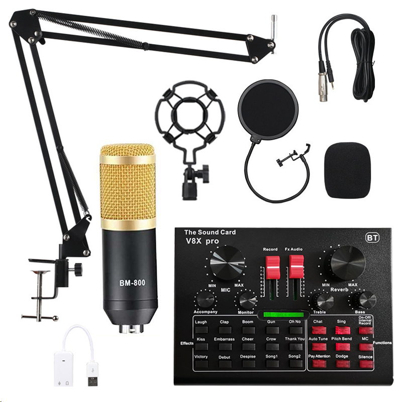 BM800 Microphone Condenser PRO Audio Mixer Live Sound Card Bluetooth USB 15 Sound Mode DSP Multiple Sound Effects 5.1Channel