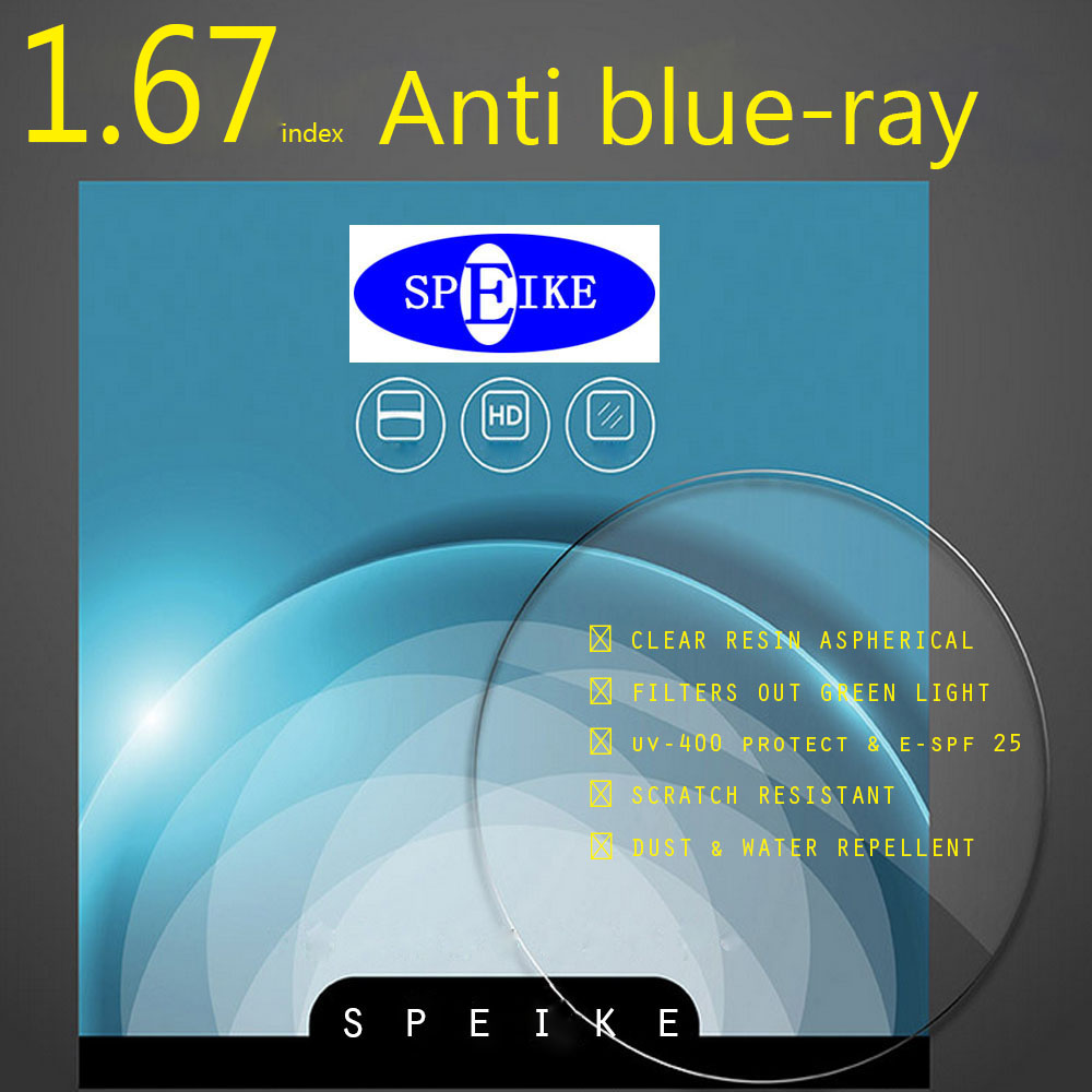 SPEIKE HIGH QUALITY LENSES 1.67 MR Anti blue-Ray lenses hyperopic myopia UV protect scratch resistant resin aspheric lenses