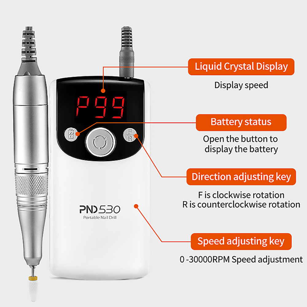 Portable Electric Rechargeable Nail Drill Machine 30000RPM Manicure Pedicure Drill Nail Sander Strong Nail Drill Equipment Tools