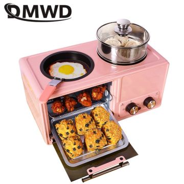 DMWD 4 in 1 Household Electric Breakfast Machine Toaster Frying Pan Mini Oven Bread Pizza Maker Hot Pot Steamer Boiling Pot