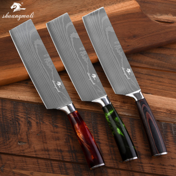 Shuangmali 6.5 Inch Vegetable Kitchen Knife Laser Pattern 4Cr13 Steel Chef Slicing Knives Utility Japanese Cleaver Usuba Knife