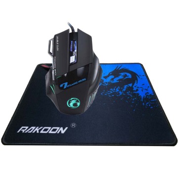 5500 DPI 7 Button Mouse Gamer Gaming Multi Color LED Optical USB Wired Gaming Mouse+Rakoon Gaming Mouse Pad Gift for Pro Gamer