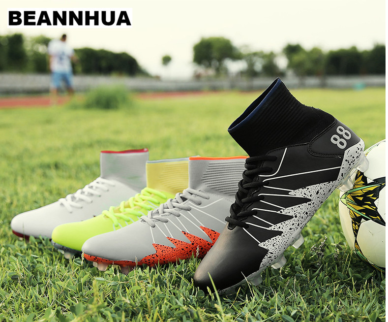 BEANNHUA mid top football shoes for men, high quality soccer shoes nails artificial grass foot flat indoor training