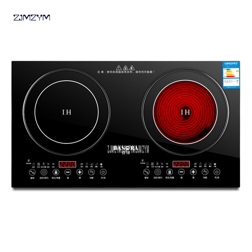 2200W electric induction cooker /cooktop/ stove /cookware/hob/ ceramic stove with 2 cookers Black Micro Crystal Panel YT-22