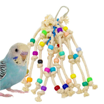 Parrot Toys Plastic Cotton Rope Birds Standing Chewing Rack Toys Bead Parrot Toy Bird Cage Swing Climb Toys Accessories Supplies