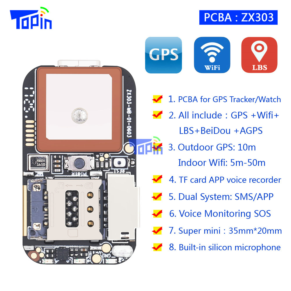 New ZX303 PCBA GPS Tracker GSM GPS Wifi LBS Locator SOS Alarm Web APP Tracking TF Card Voice Recorder SMS Coordinate Dual System