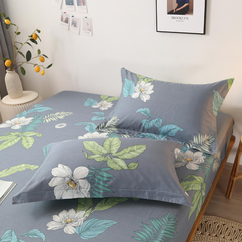 Bonenjoy 1 pc Sheet on Elastic 100%Cotton Gray Color Flower Printed Queen Size Bed Sheet sabanas de cama Bed Linen Cotton