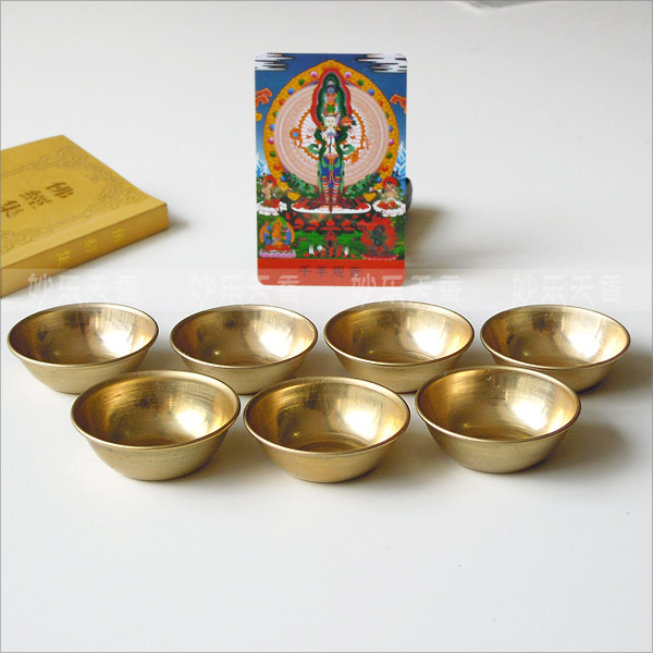 Copper Tibetan Bowl Buddha Disciples to Supply Water Meditation Mini Brass Cup Home Desk Decor 7Set